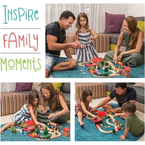 Wooden Train Set - 69 Pieces Wooden Train Tracks & Trains for Kids, Toddler - Picture 6 of 7